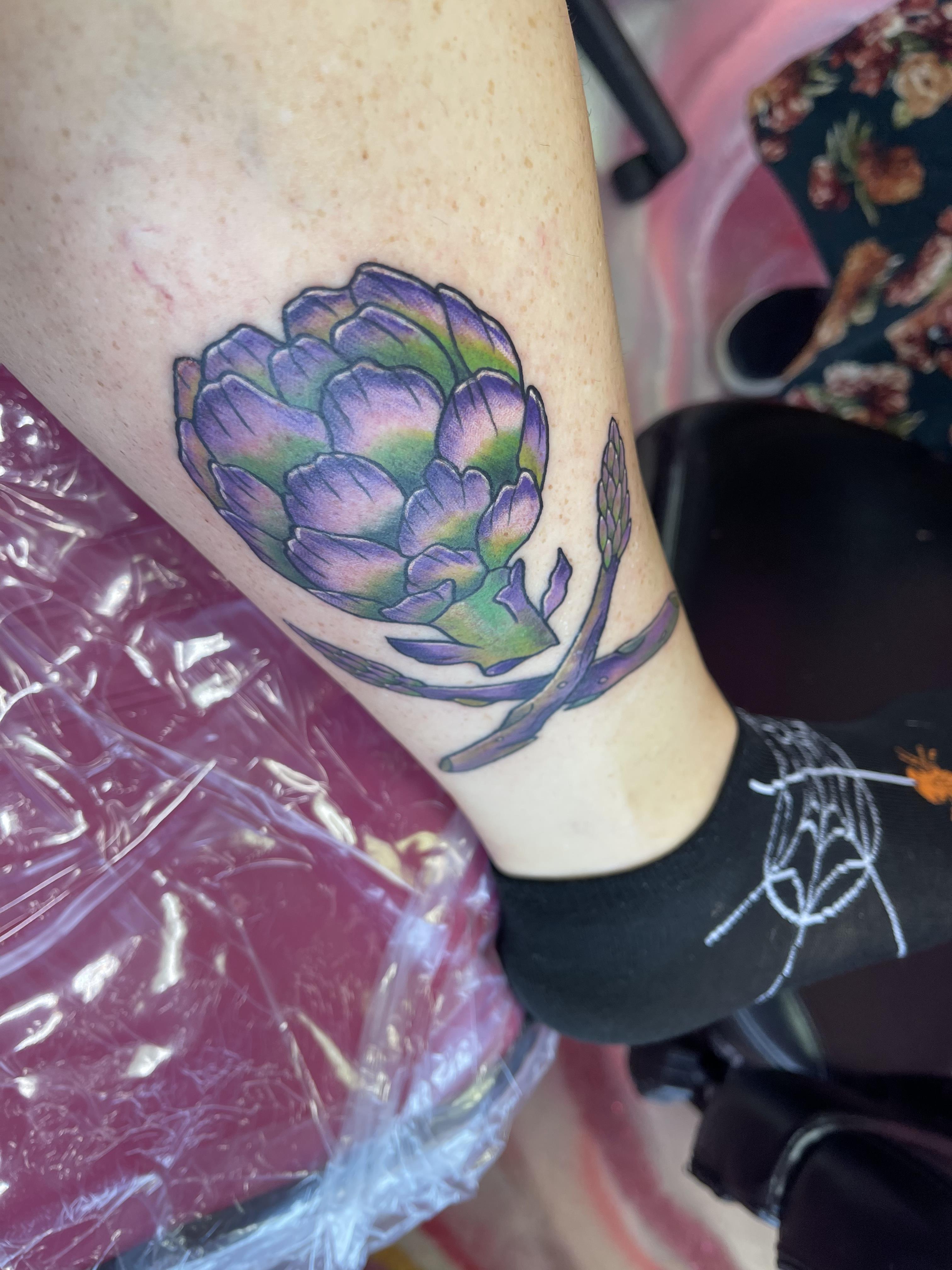Black Dog Tattoo Collective - Artichoke tattoo. Done by Lauren in her own  style. - - - For appointments contact: @laurenfeskou or  @black_dog_tattoo_collective - - - #blackclawtattoo #blackworker  #blackworktattoo #blackworkertattoos #blackworkartist ...